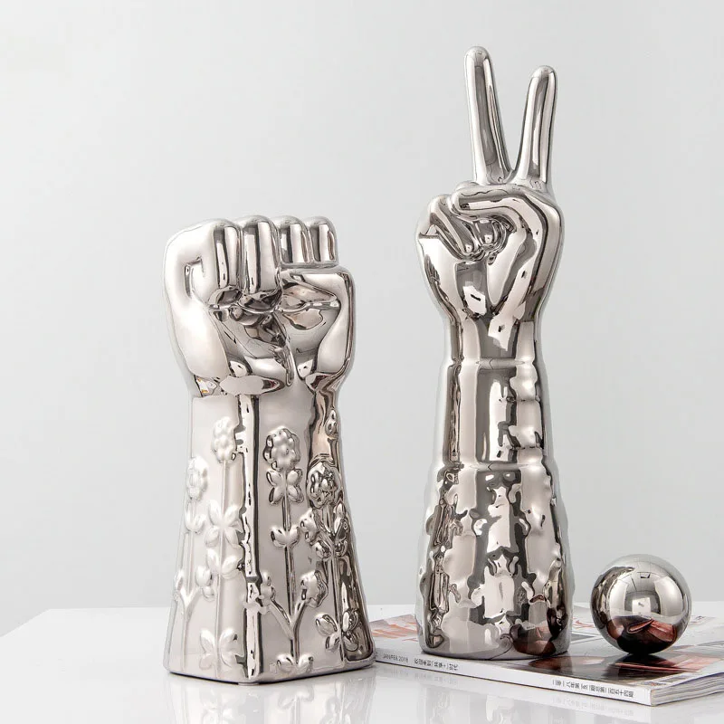 

Home Decor Creativity gesture Resin Statue Nordic Home Decoration Desk Accessorie Electroplating hand Art Figurine Birthday Gift