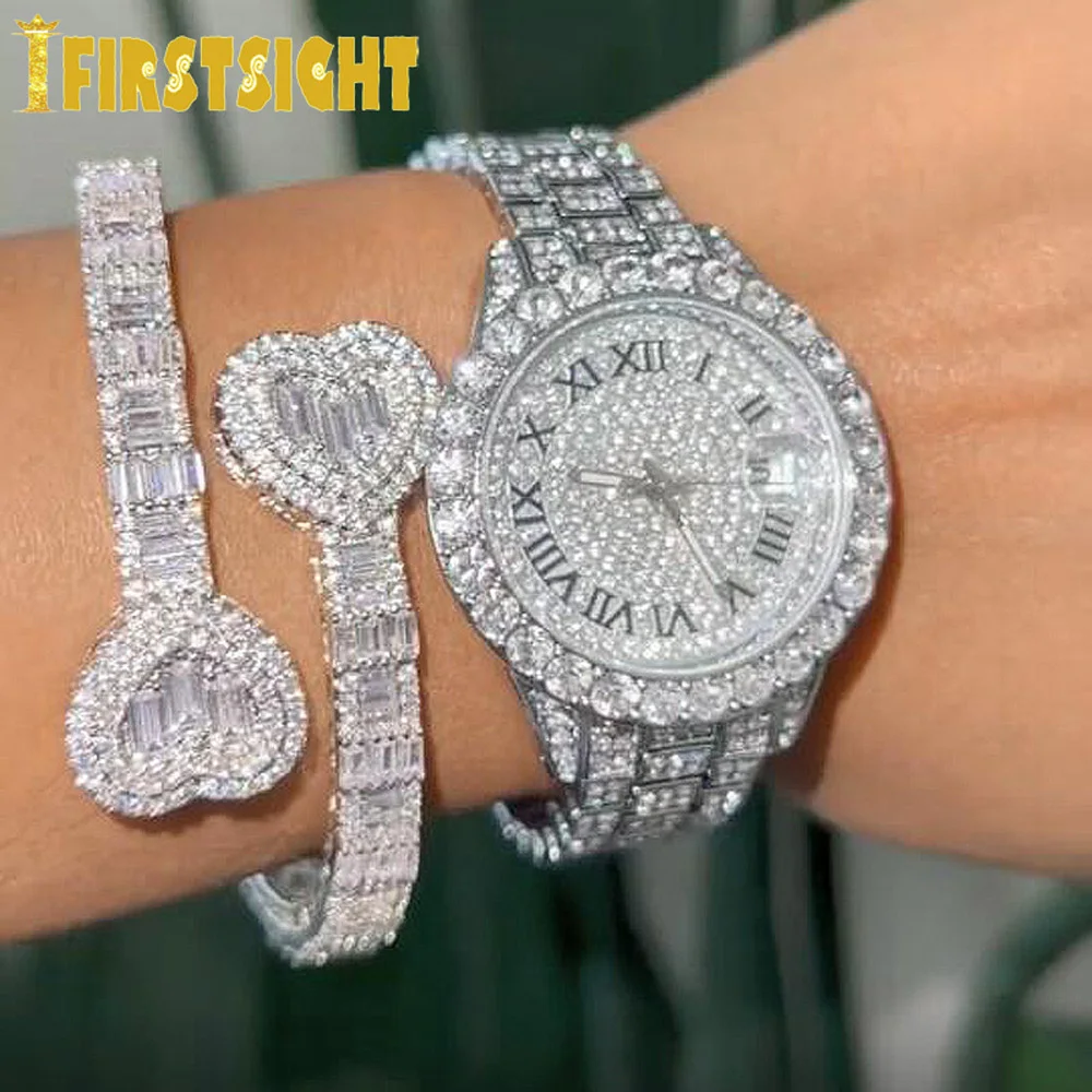 Nowy Iced Out Bling Butterfly bransoletka z serduszkiem kolor srebrny CZ cyrkon owalny amulet otwarty bransoletka dla kobiet mężczyzn Hiphop luksusowa biżuteria — zdjęcie 4