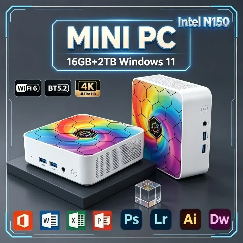 Mini PC Intel N150 Processor 16GB RAM 2TB SSD WIFI6 BT5.2 4K HD For Home Daily Work Leisure Entertainment