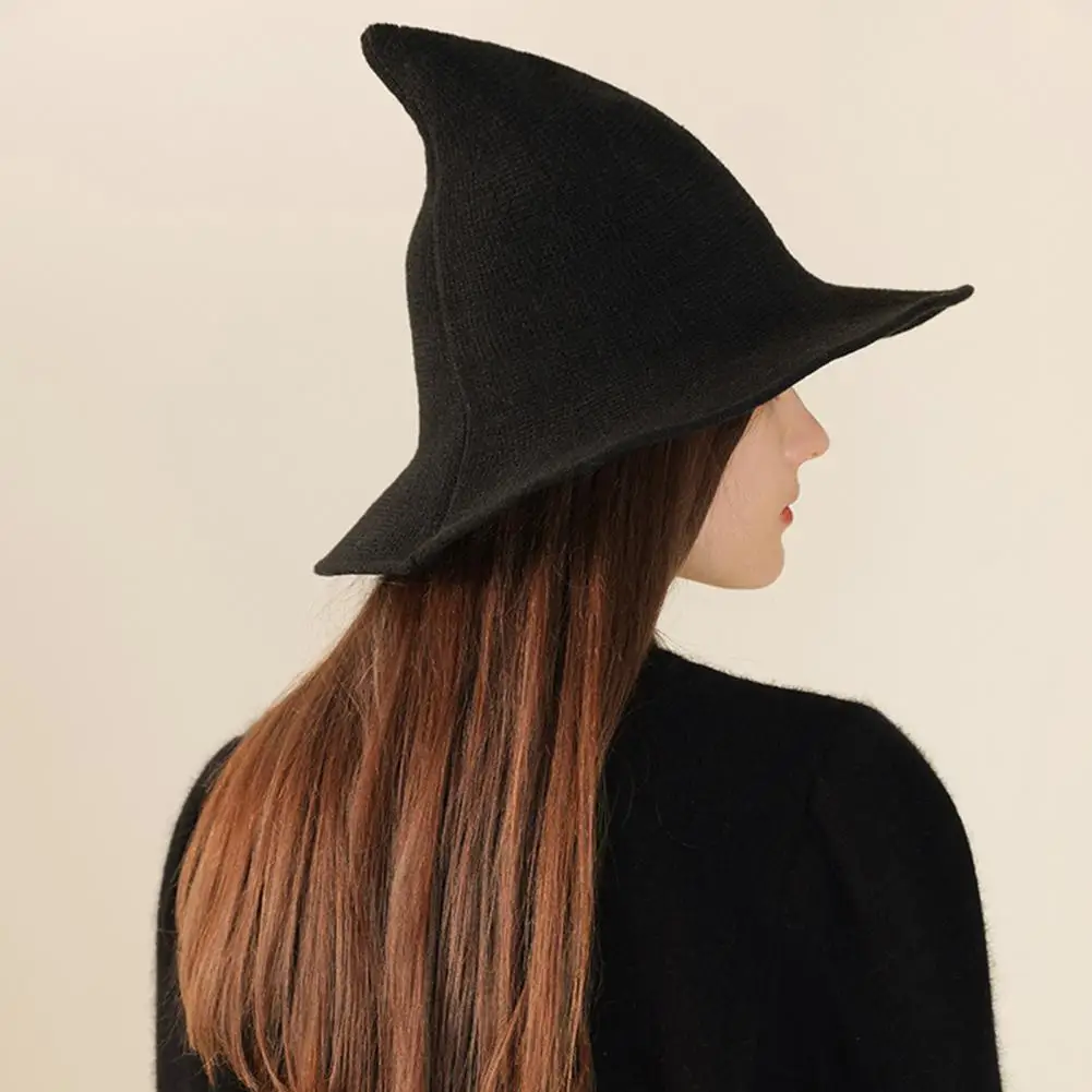 Stretchy Visor Foldable Halloween Witch Hat for Unisex Sun Masquerade Cosplay Performance Hat Elastic Material Solid