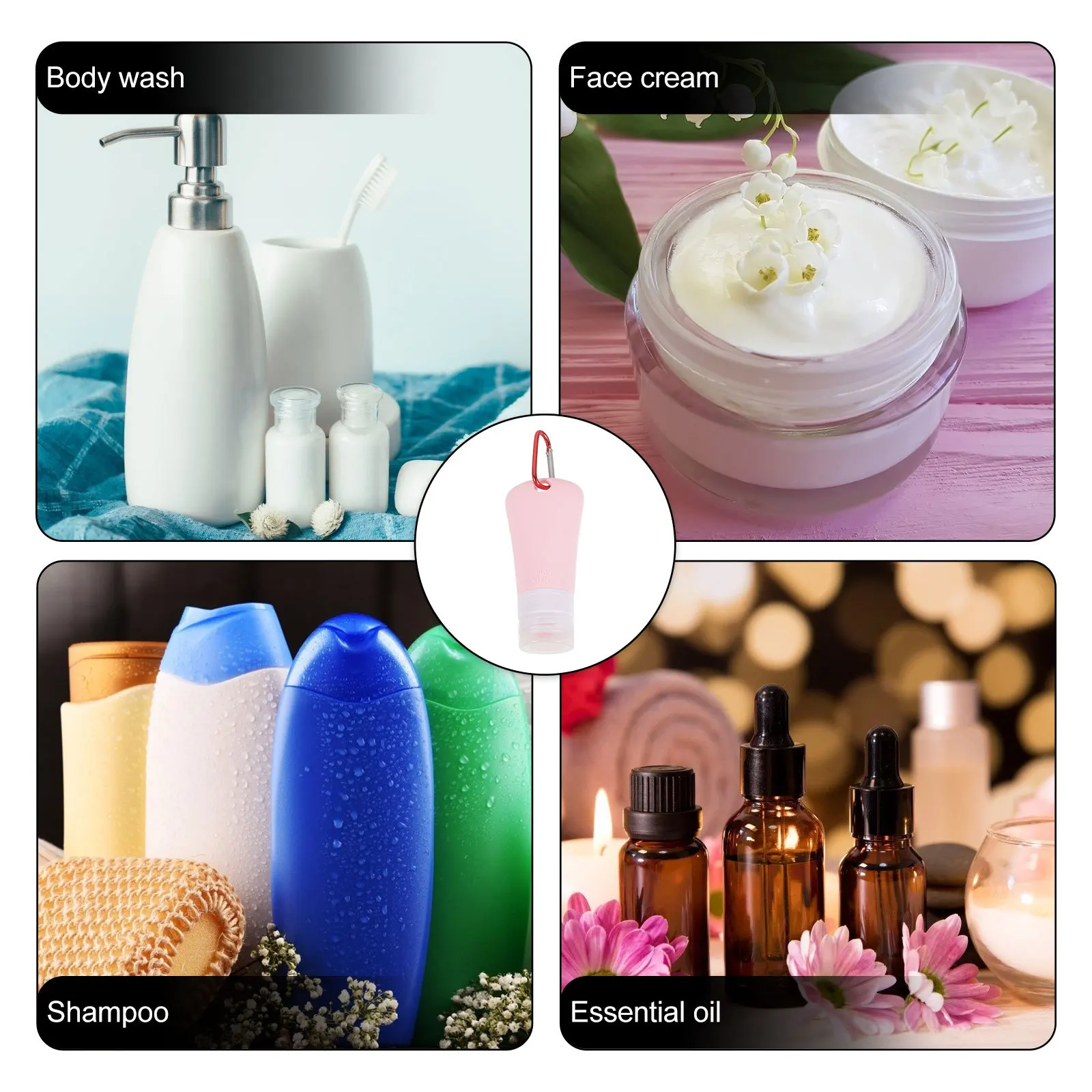 Bottiglie per lozione shampoo riutilizzabili da viaggio portatili da 4 pezzi Bottiglie per dispenser in silicone da spremere per dimensioni da viaggio Bottiglia per shampoo vuota