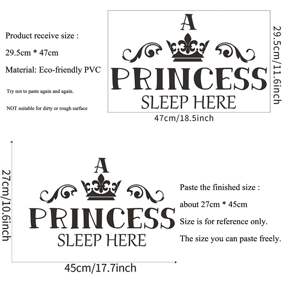 Princess Sleep Here Wall Sticker For Girl's Room Background Decoration Wallpaper Home Decor Kids Bedroom Self-adhesive Decals - Image 2