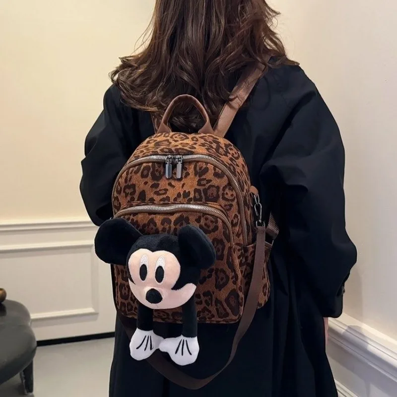 New 2024 Mickey Mouse Niche Leopard Print Shoulder Bag Simple and Fashionable Outdoor Portable Waterproof Crossbody Backpack