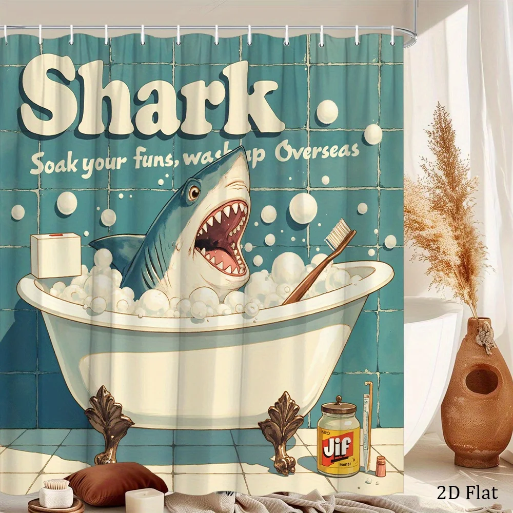 Whimsical Shark Bathtub Shower Curtain - 