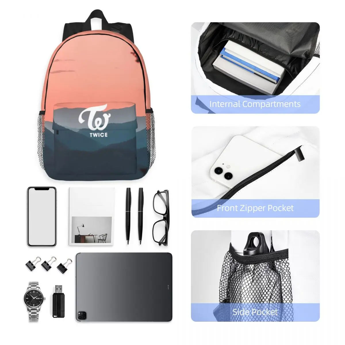 T-Tweemaal Bedrukte Lichtgewicht Casual Schooltas Voor School, Buiten, Winkelen, Kantoor 15Inch