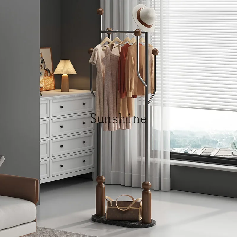 

Solid wood hanger floor pole stainless steel indoor rack for clothes