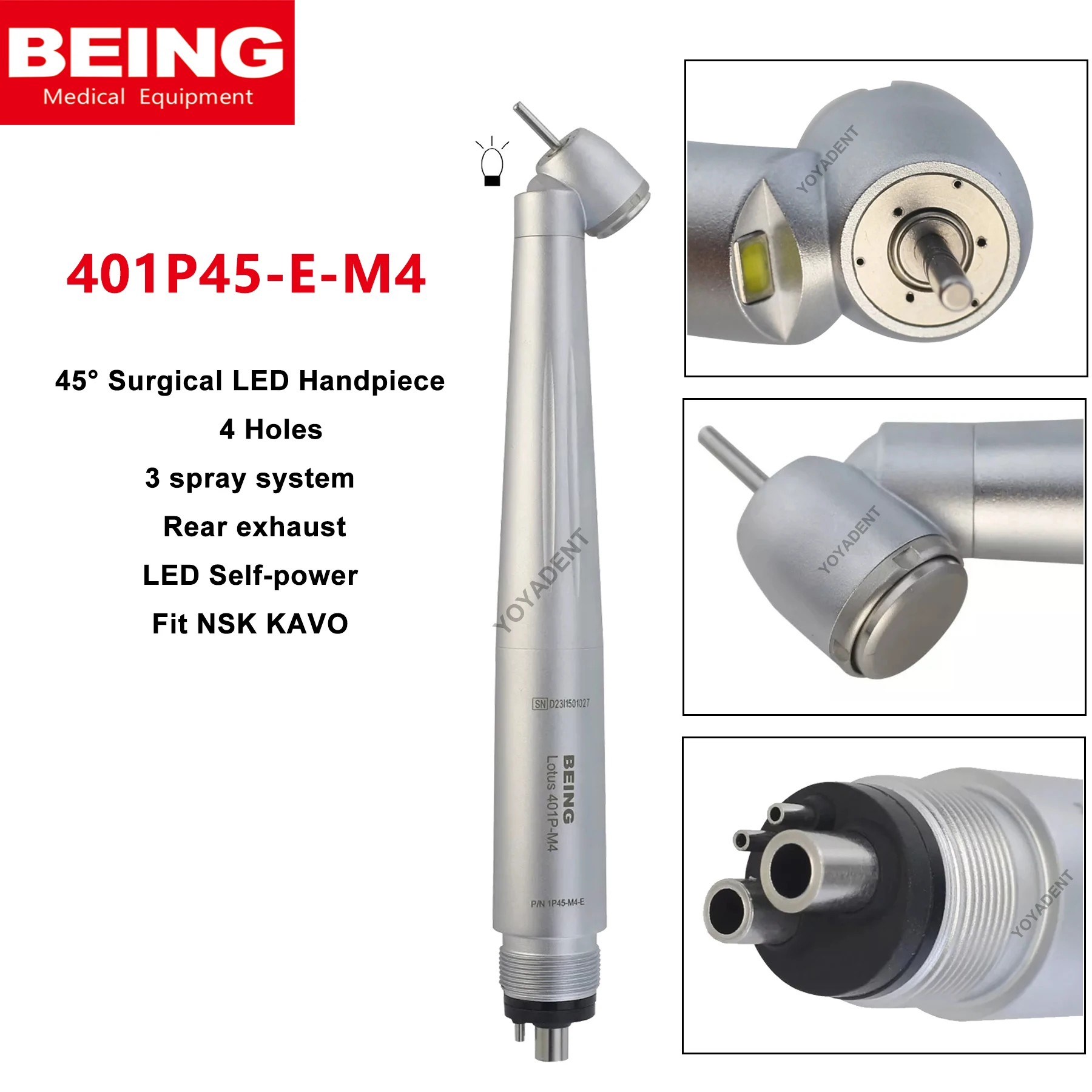 

BEING Dental LED Handpiece 45° High Speed Handpiece E Generator Push Button Air Turbine 4 Holes For lmpacted Teeth NSK KAVO