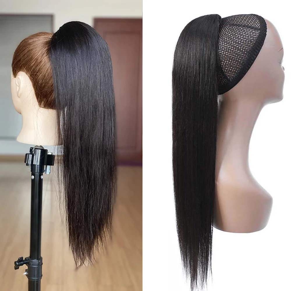 Straight Ponytail 100% Human Hair Drawstring Ponytail Clip In Hair Extensions Brazilian Black Raw Virgin Hair Ponytail For Women