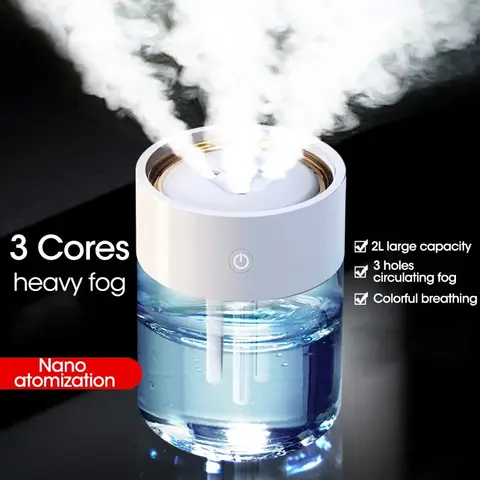 가정용 USB 대용량 3 노즐 용 2L 가습기 LED 램프가있는 무거운 안개 공기 청정기 초음파 에센셜 오일 확산 아로마 Best5 가정용 USB 대용량 3 노즐 용 2L 가습기 LED 램프가있는 무거운 안개 공기 청정기 초음파 에센셜 오일 확산 아로마 Best5