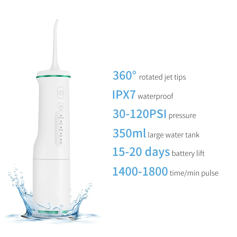 Cordless Water Flosser for Teeth Oral Irrigator with 350ML Water Tank Tartar Removal USB Rechargeable Dental Cleaner Oral Care