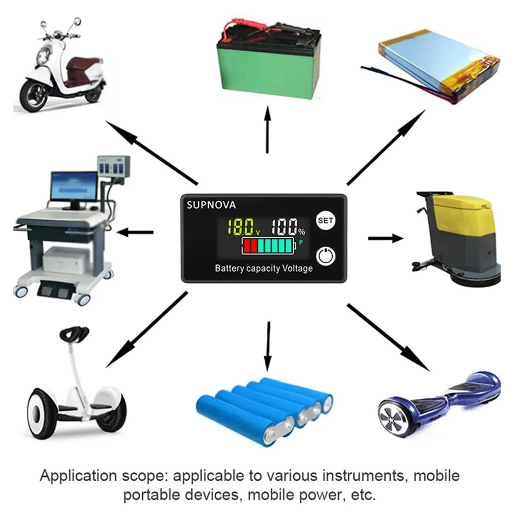 تيار مستمر 8 فولت-100 فولت LCD سيارة دراجة نارية الفولتميتر قدرة البطارية مؤشر الرصاص الحمضية ليثيوم LiFePO4 جهاز قياس الجهد الكهربائي الجهد متر فاحص #3