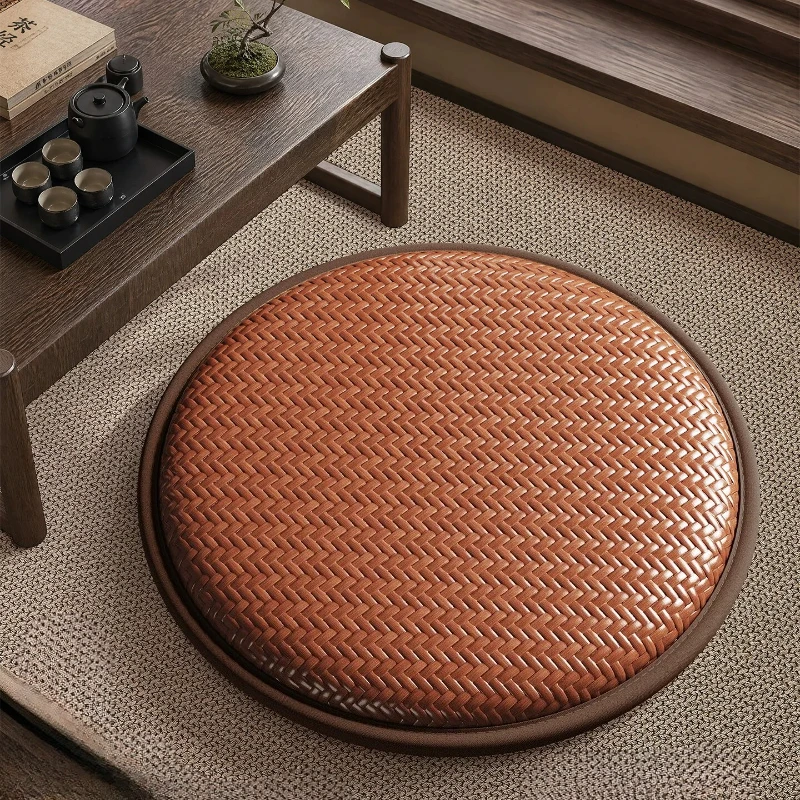 Tatami Floor Cushion for Meditation Woven Rattan Zafu for Yoga Sitting Balcony Window Sill Mat Breathable Cool Pad for Home Zen