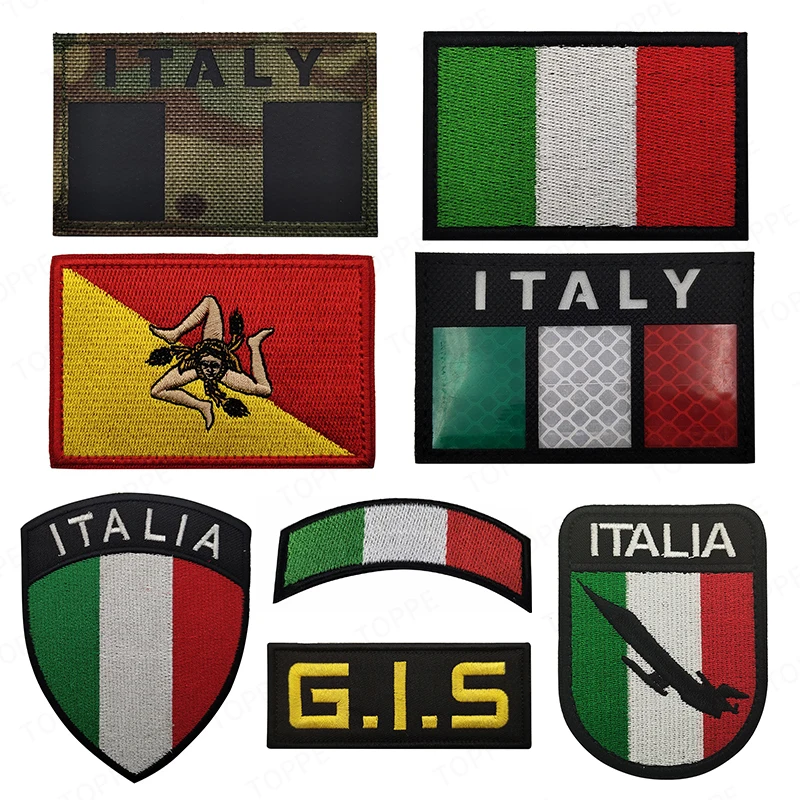 Italy Flag Patches Sicily Sardinia Sicilia Emblems Appliques Italian Shield Rubber/pvc Embroidered Badges