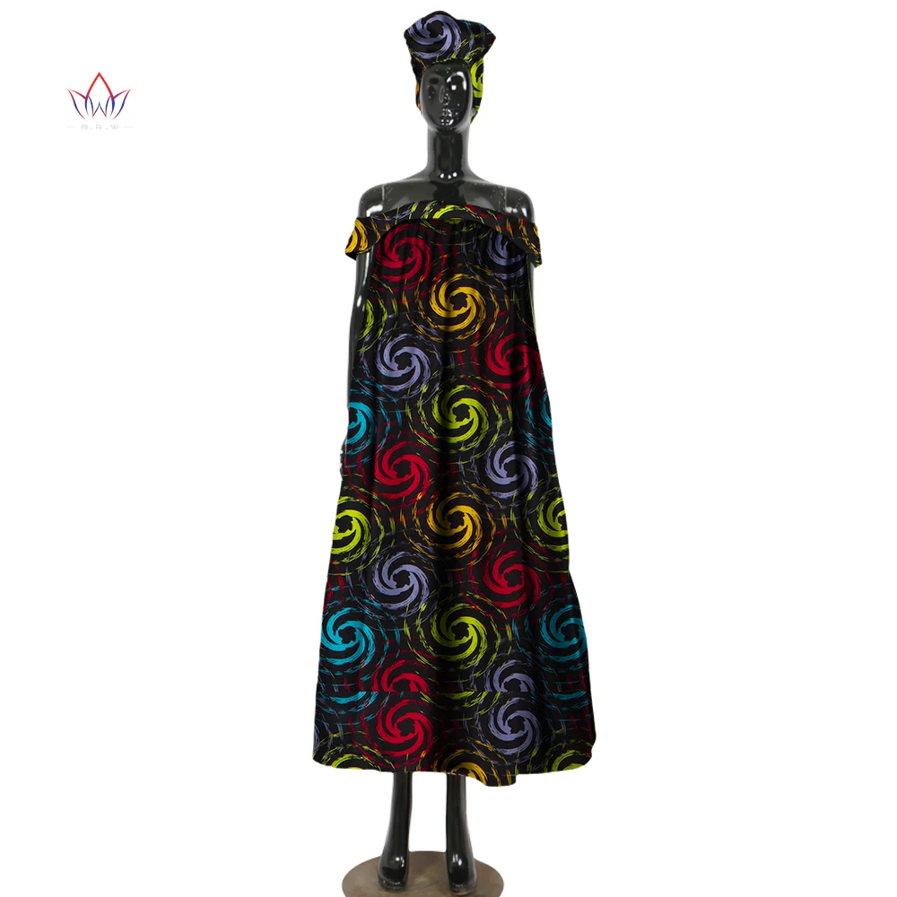 

African Wax Print Dresses for Women Dashiki Off-Shoulder Dress Bazin Riche Plus Size African Women Clothing WY2294