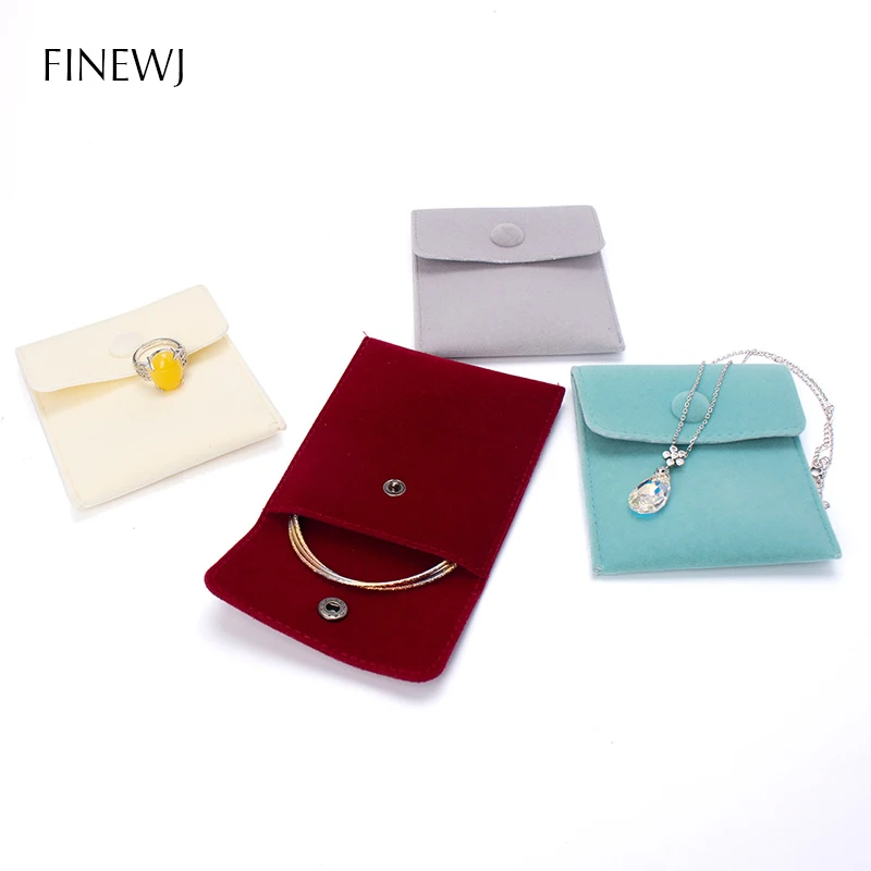 Luxury Velvet Gift Jewelry Pouch for Ring Necklace Earring Bracelet Packaging Wholesale Envelope Storage Bag with Snap Organizer