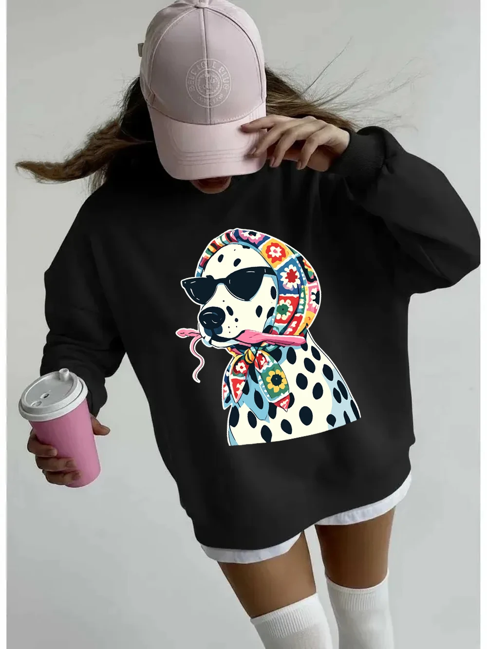 Blumenmuster Kopftücher Gepunktete Hunde-Prints Sweatshirts Damen Lose Basic-Hoodies Fleece Warme Rundhals-Pullover Winter Damen-Oberteile – Detail 21