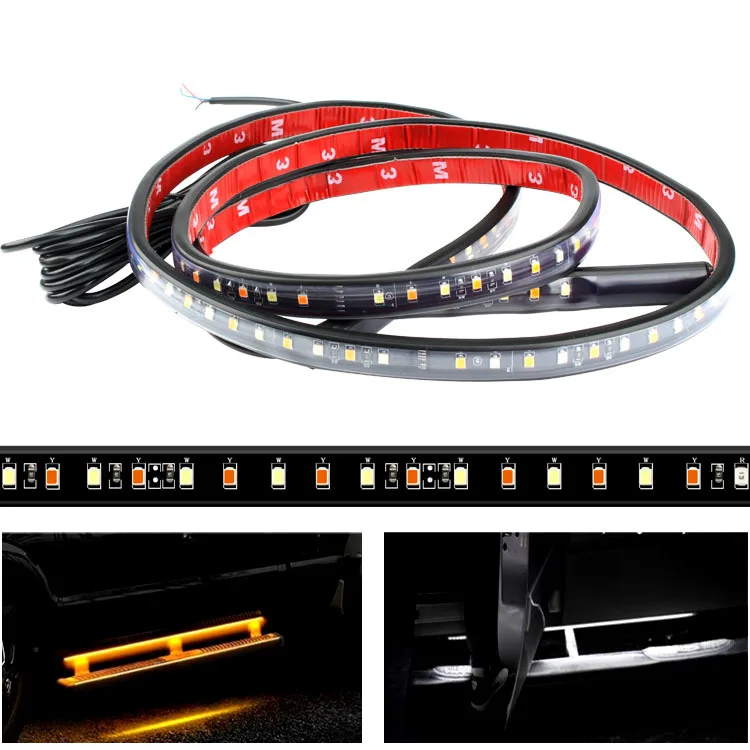 2PCs Truck LED Running Board Lights Sequential Amber Led Side Marker Lights 60 Inch Emergency Extended Crew Cab Waterproof Flex