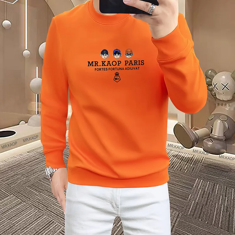 

Мужской роскошный пуловер с длинным рукавом и круглым вырезом, верхняя толстовка, европейский тренд, украшенная надписью, молодежная толстовка с капюшоном, мужская верхняя одежда