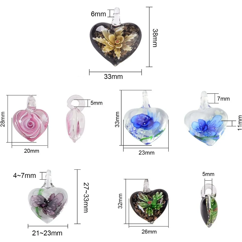 1 Set 5pcs Colorful Assorted Murano Lampwork Glass Pendant Necklace 18