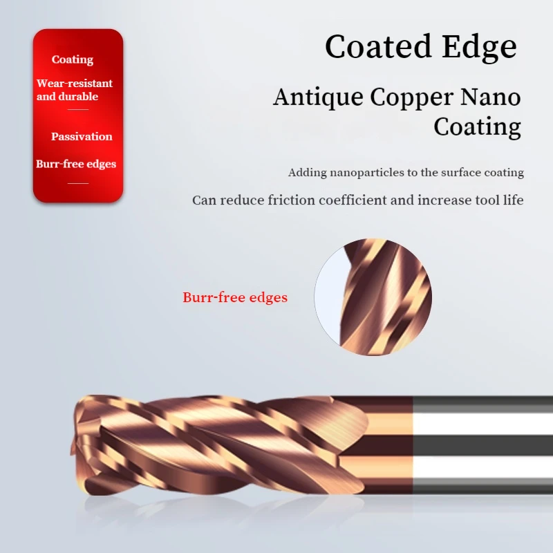 4 Flute Coated R Angle Carbide Milling Cutter HRC55 Corner Radius Extended Alloy End Mill