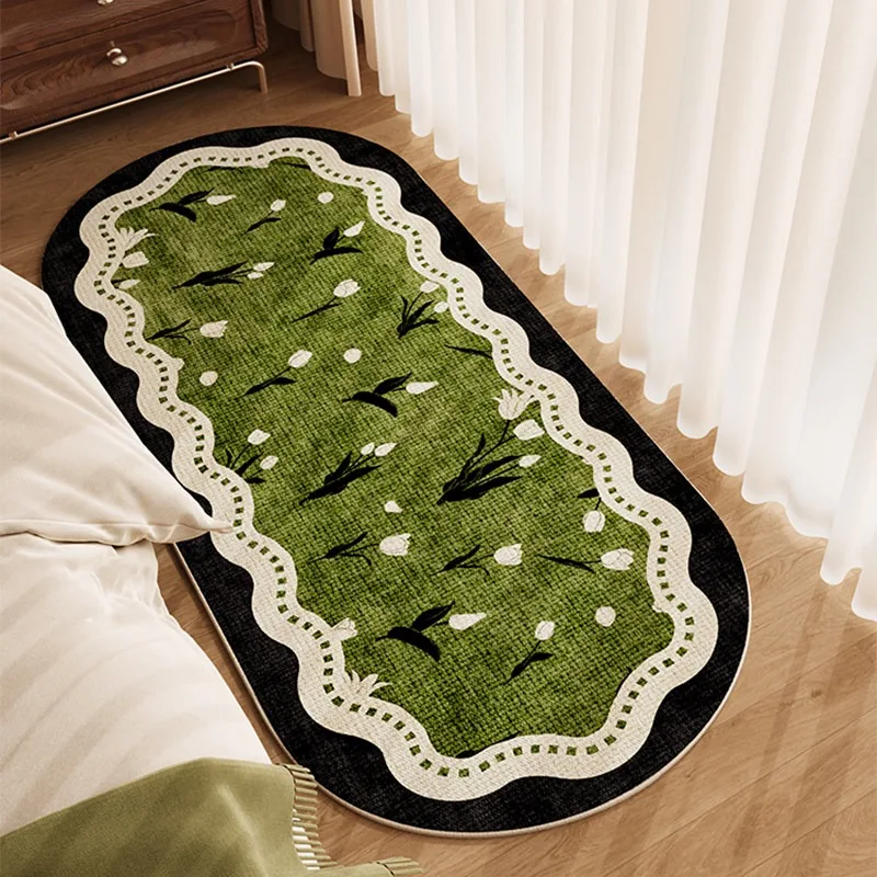 Bedroom Bedside Rug Stain-resistant Durable Wear-resistant Floor Mat Green Vintage Long Strip Carpet French Home Decor Rugs 양탄자
