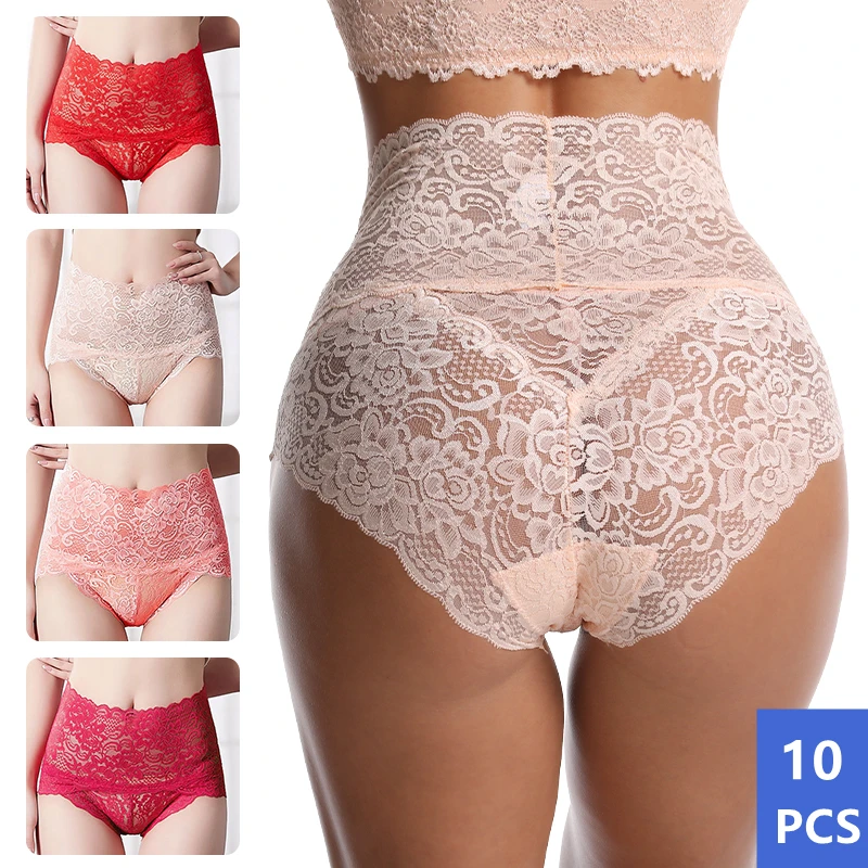 

10PCS Women's Panties Sexy Lace Panties Lingerie High Waist Plus Size Women Sexy Transparent Underpants Briefs Panty Underwear