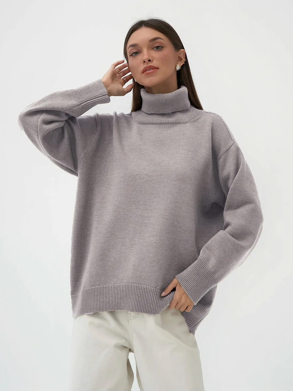 12 Color Autumn And Winter Loose Sweater Classic Solid Color Pullover Sweater Turtleneck Sweater For Women