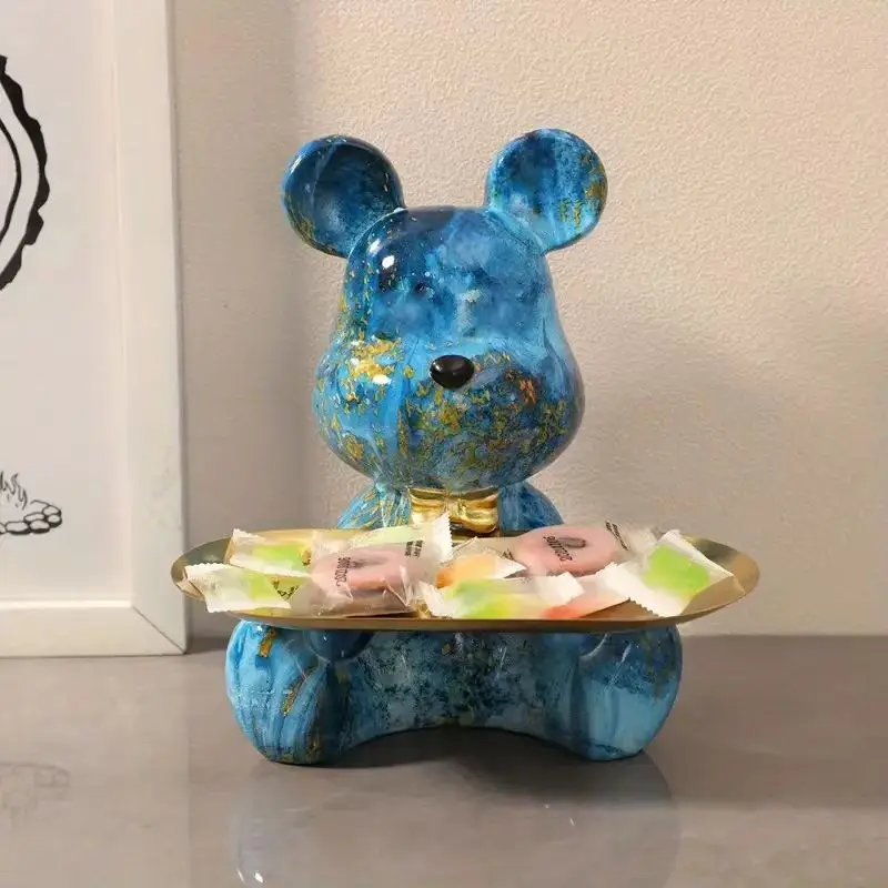 2025 New Graffiti Bear Figurine Home Decoration Animal Statue Keys Storage Shelf Modern Room Sculpture Table Decor Statues Gift