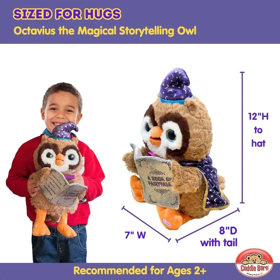 Schuur Octavius De verhalen vertelt uil 12, geanimeerde knuffel knuffel ogen oplichten, mond beweegt en hoofd zwaait tovenaar uil rec