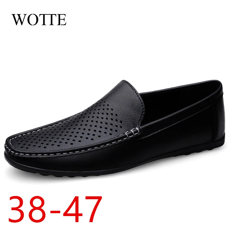 Leather Men Loafers Shoes Luxury Brand Rubber Casual Men Shoes Slip on Breathable Flats Driving Shoes Mens Big Size 46 47