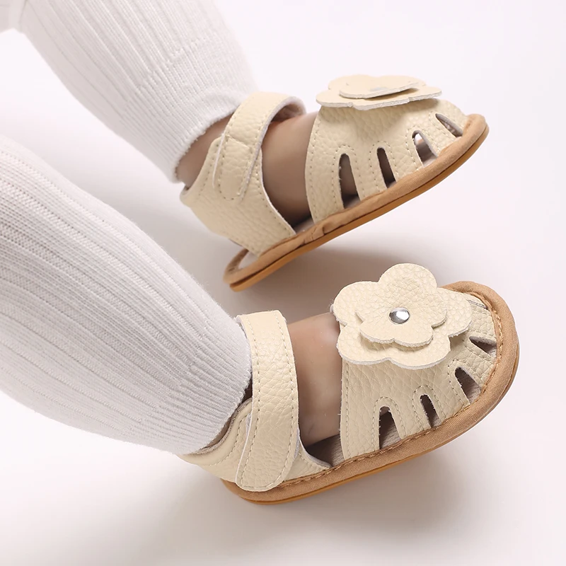 Cute Flower Solid ColorToddler First Walker Baby Crib Newborn Baby Summer Sandals Infant Girl Shoes Rubber Soft Sole Non-Slip