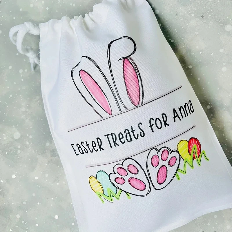 Personalised Bunny rabbit kid boy girl candy chocolate treat gift bag Egg Hunt basket Stuffers happy Easter Party decoration