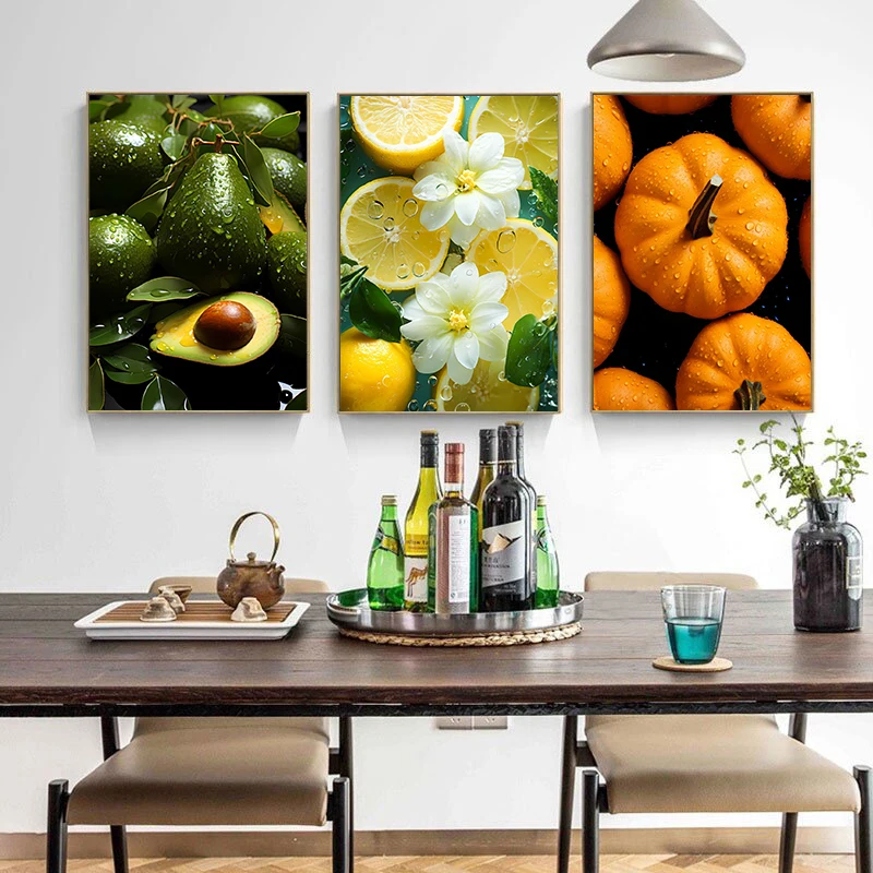 Modern Lemon Avocado Apple Cherry HD Pictures Delicious Fruit Wall Art For Living Room Kitchen Restaurant Decor Frameless Gifts