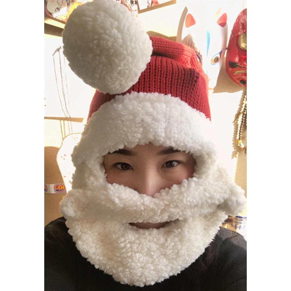 Gorro de Navidad con barba Unisex de alta calidad, gorro de invierno tejido de ganchillo, gorro de Papá Noel con barba, gorros barbudos plegables, tejido para adultos