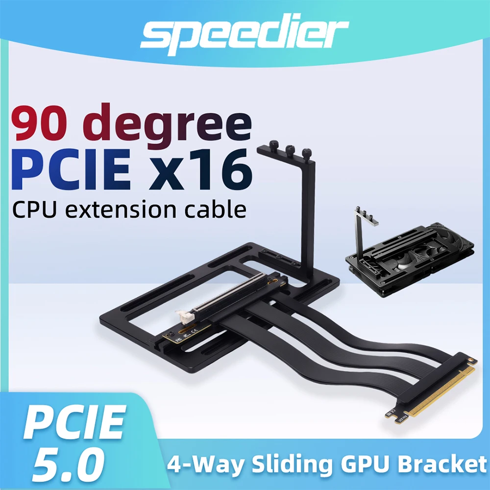 PCIe 5.0 / 4.0 / 3.0 X16 90 Degree Riser Cable 20CM 4-Way Slide Vertical GPU Mount Kit Bracket Holder for Dock PC eGPU