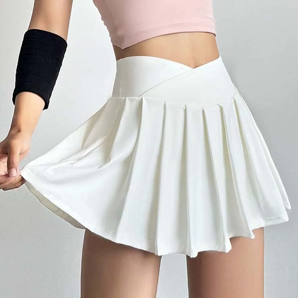 

Combined in One High Waist Pleated Skirt Tight Fitness Clothes Elastic Pants Skirt Solid Color Thickened Tennis Short Fillibeg