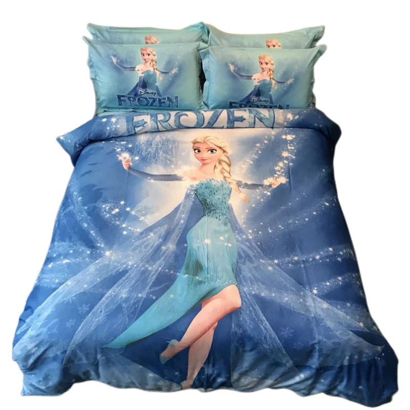 Frozen Cartoon Anime Children Cute Cotton Four-piece Girl Aisha Sofia Princess Bed Sheet Quilt Cover Bedding Three-piece Gift