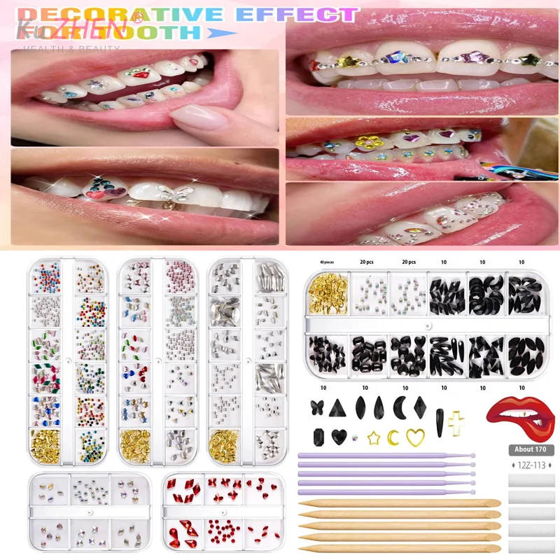 1 Set Sequins Dental Tooth Gems Crystal Diamond Heart Round Shaped Ornament Diy Tools Various Shapes Color Teeth Jewelry Denture