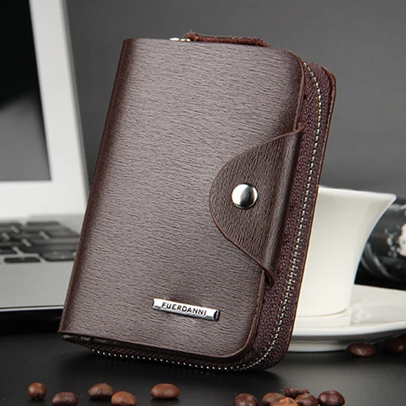 Portafoglio corto in pelle moda per uomo con cerniera Borsa per soldi Hasp Borsa da uomo Porta carte di credito di design maschile