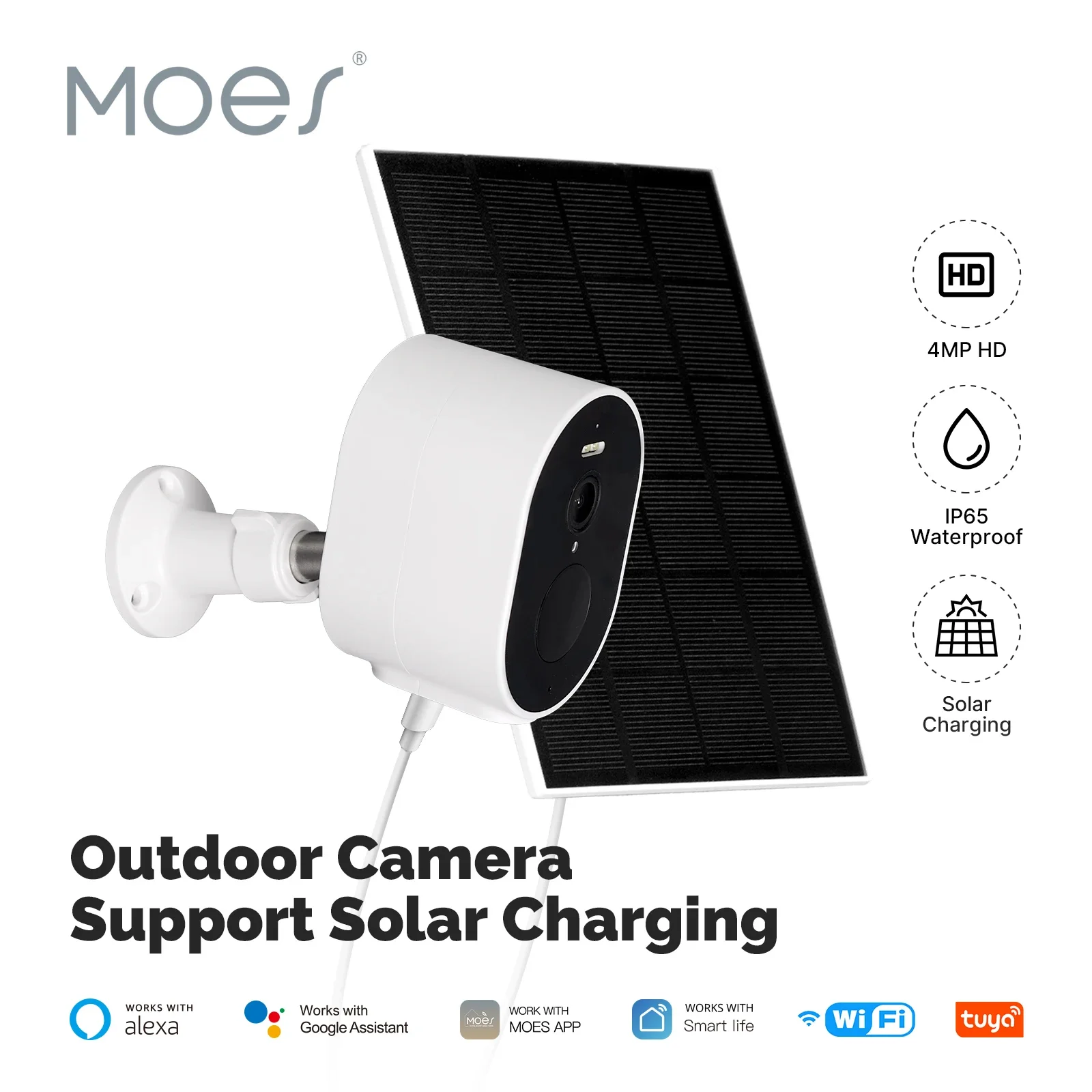Tuya WiFi 4MP HD Smart Security Camera Solar Charging IP65 Waterproof Full Color Night Vision Work With Alexa Google Home