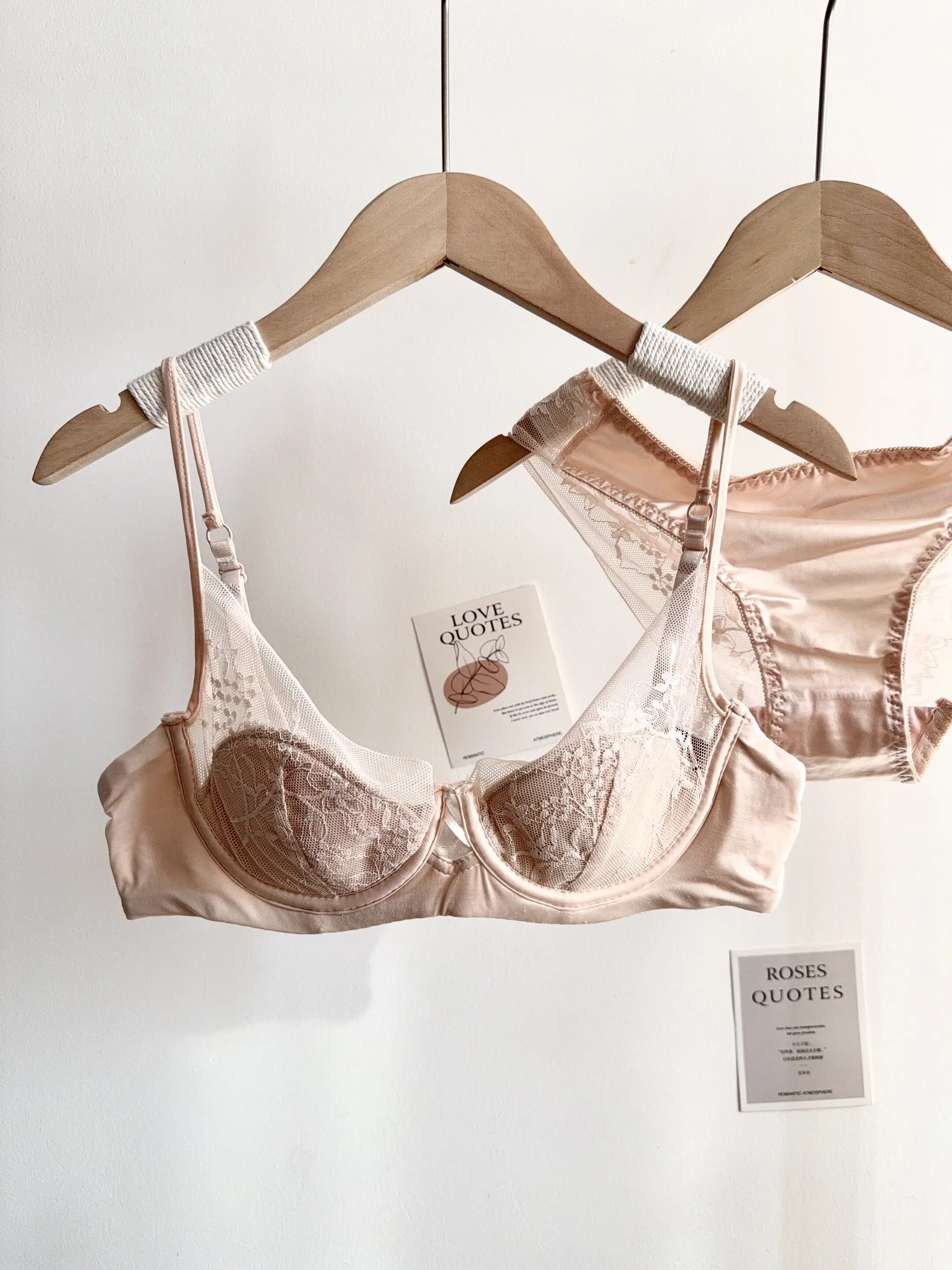 Conjunto de Lencería de Encaje Cómodo para Mujer, Sujetador con Aros Suaves, Copa Delgada, Push-Up, Transpirable, Ropa Interior para Mujeres con Busto Pequeño