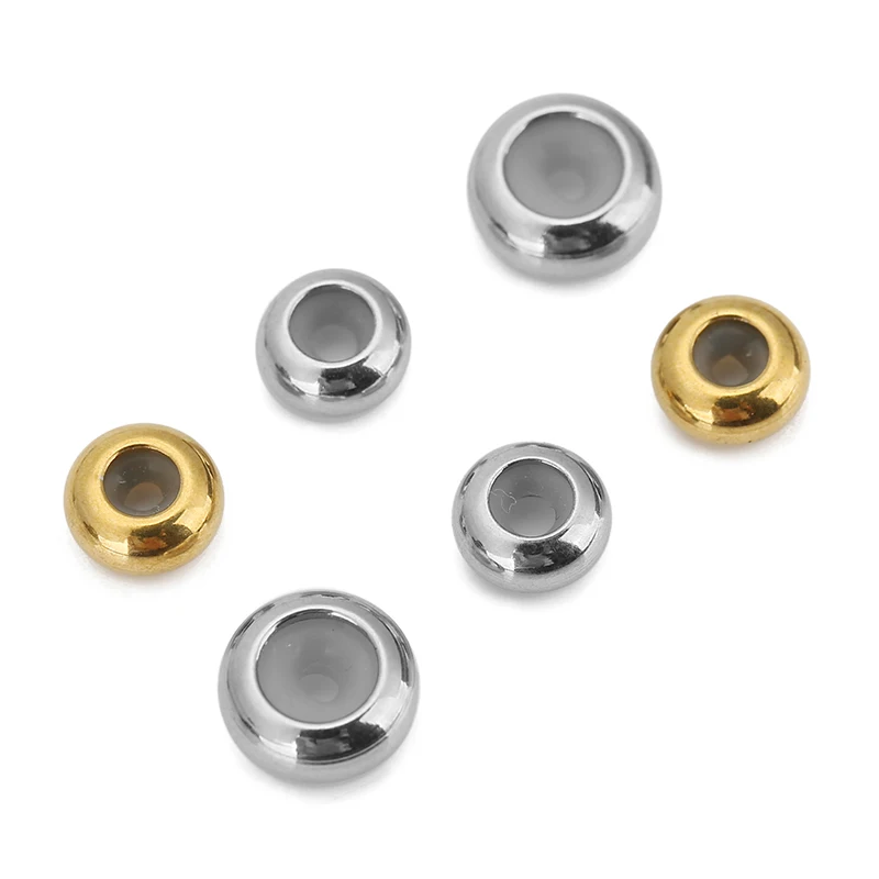20pcs 8mm 10mm Stainless Steel Stopper Beads With Silicon Loose Rondelle Spacer Beads for Diy Necklace Bracelet Jewelry Making