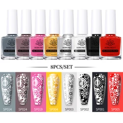 BORN PRETTY 8 stks/set 10 ml Wit Zwart Nail Art Stempelen Polish Kit Gel Nagellak voor Nagel Stempelplaten Stempel sjabloon