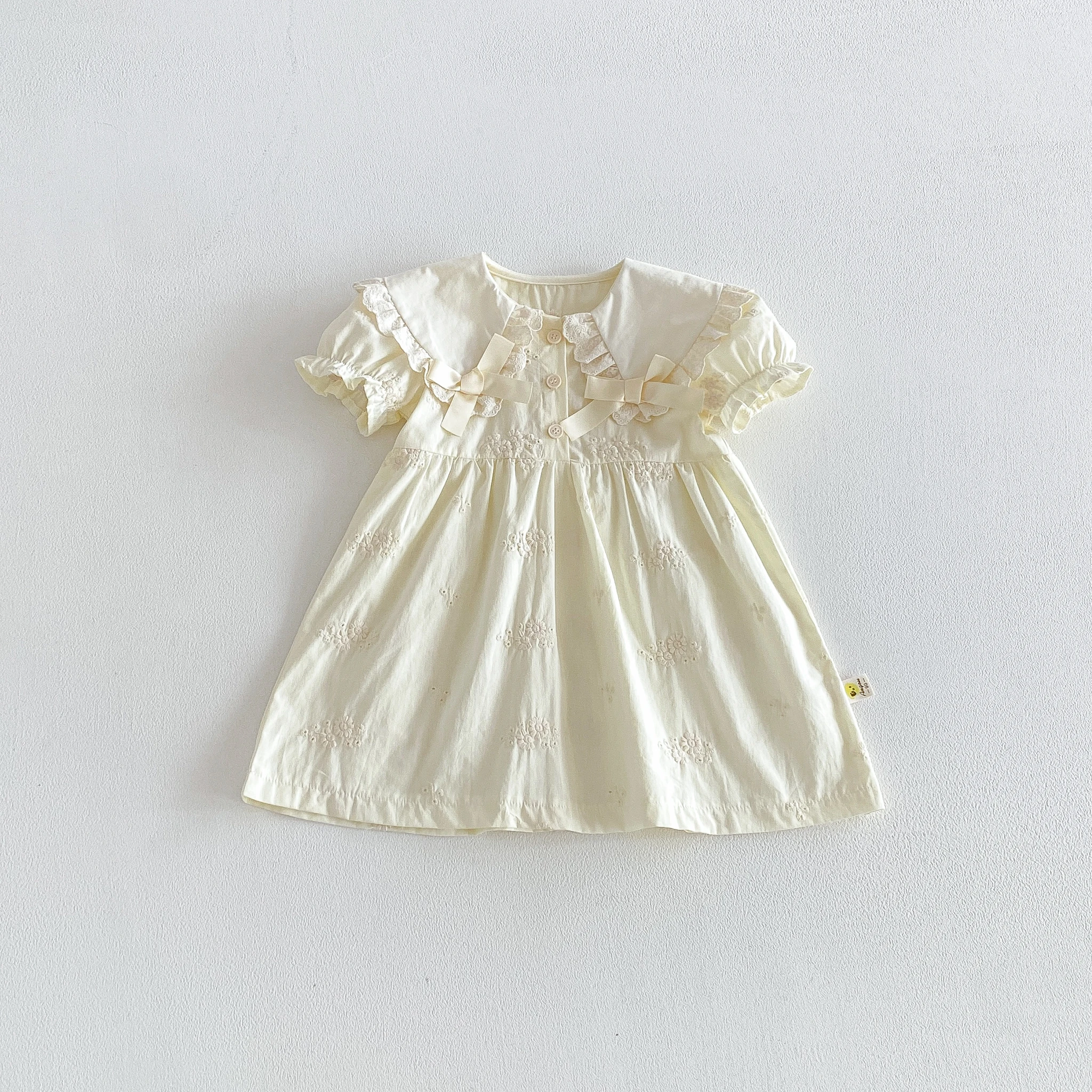 Sommerliches, stilvolles, mädchenhaftes, schleifenförmiges Babykleid für Mädchen, süßes Prinzessinnenkleid im koreanischen Stil für Kinder – Detail 3