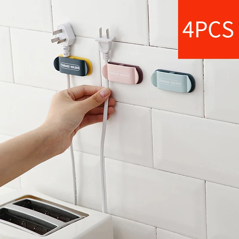 4PC Charging Wire Clip Thraed Holder Punch Free Plug Hook Wire Regulator Wall Mounted Storage Organizer Rack Cable Retainer Clip