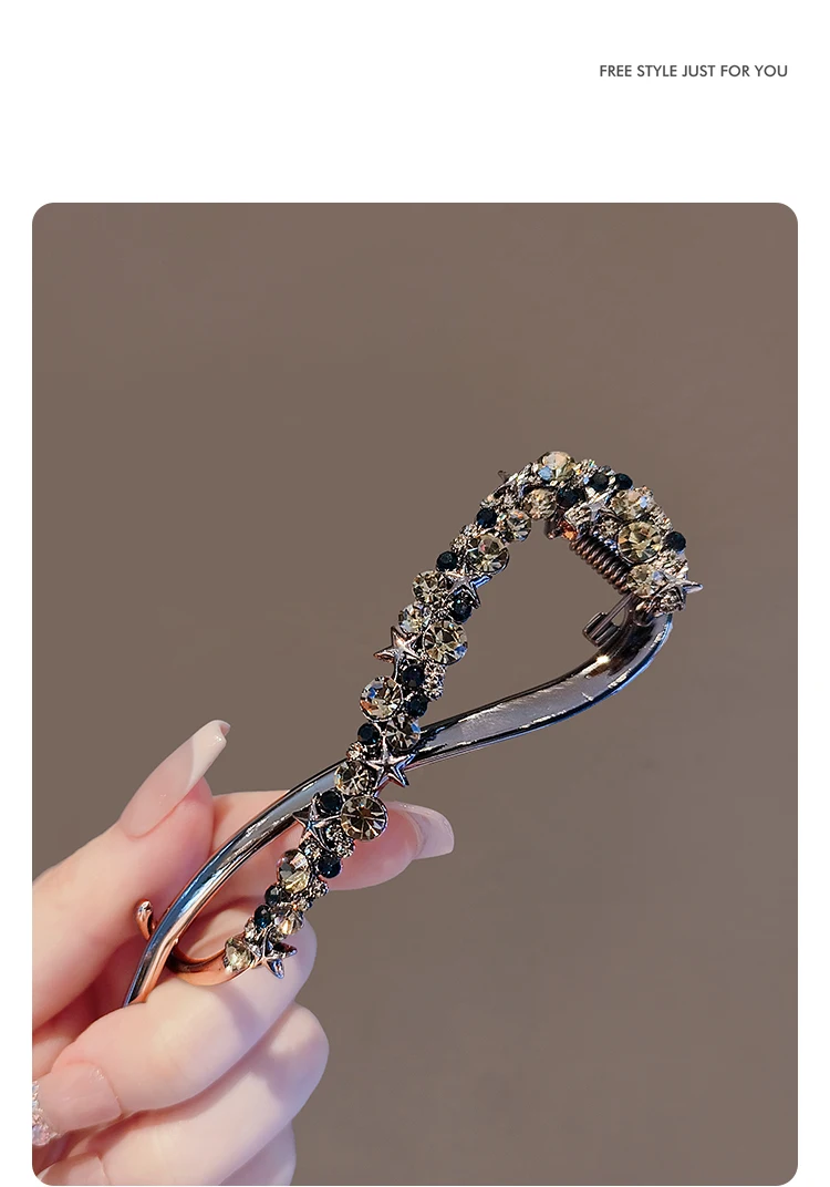 Mode Strass Banana Clip Haar Clips Elegante Unregelmäßige Frauen Haar Clip Mädchen Klaue Kopfschmuck Haar Zubehör Koreanische Haarnadel – Detail 5
