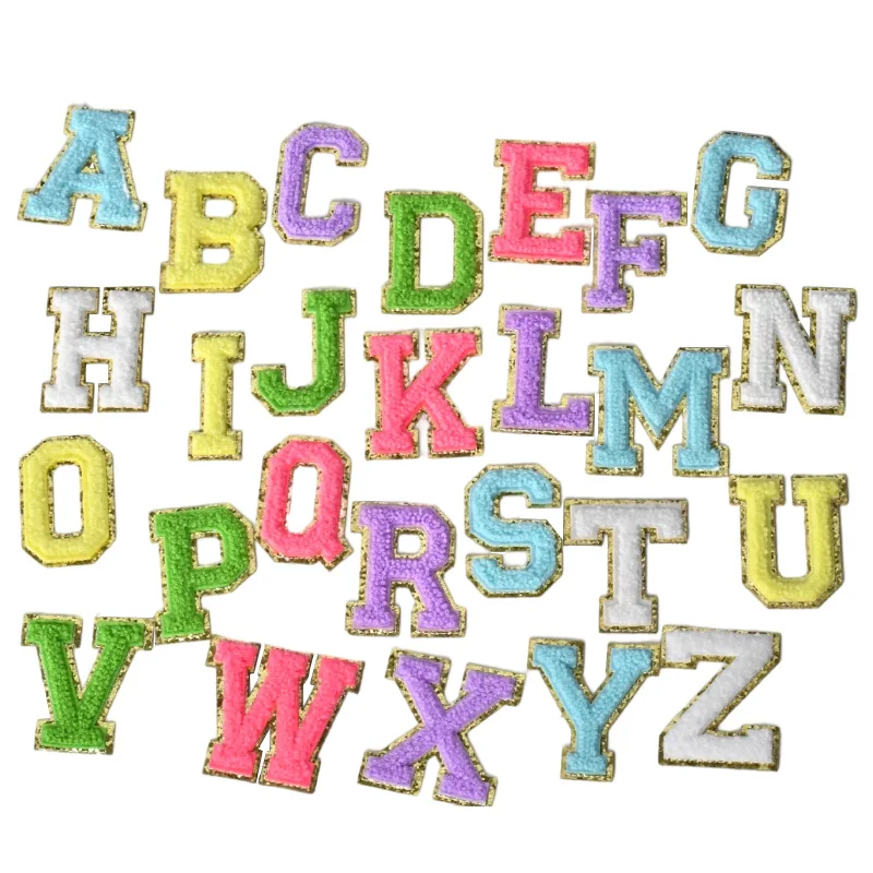 26pc/set 5.5cm stick on letters English labels Quality Letters Patches Chenille Embroidery For Diy Clothing Stuff