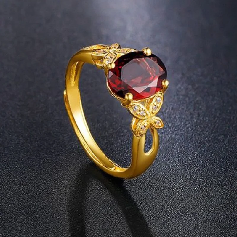 ファッショナブルな蝶模様エスニックスタイル埋め込みオーバル宝石リング豪華な個性女性の記念日結婚祝い