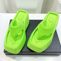 2023 Summer Women Slippers Platform Square head Wedge High Heel Beach Outdoor Slippers Casual Comfortable Women Slippers