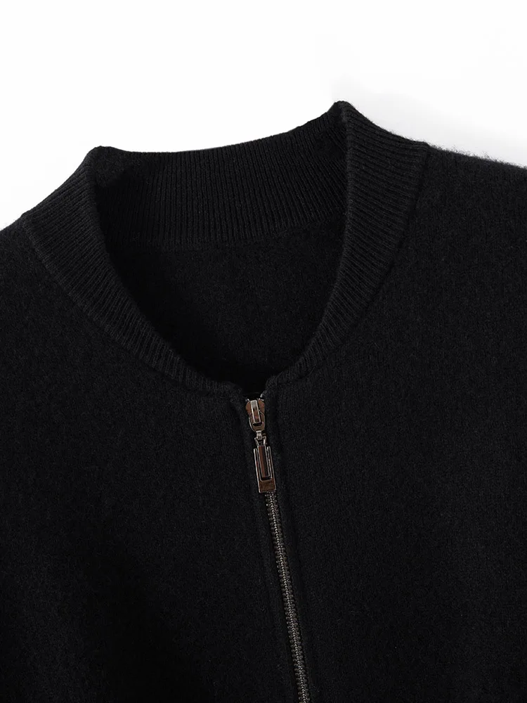 Luxury Women 100% Cashmere Sweater Baseball Collar Zipper Cardigan Autumn Winter Soft Warm Pocket Knitwear Female Jacket Tops